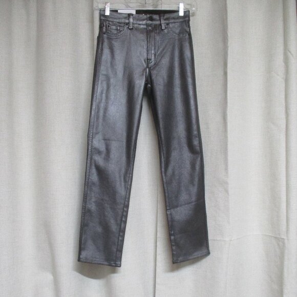 * SALE! * NEW * 7 FOR ALL MANKIND metallic gray silver jeans straight leg pants - Picture 1 of 9